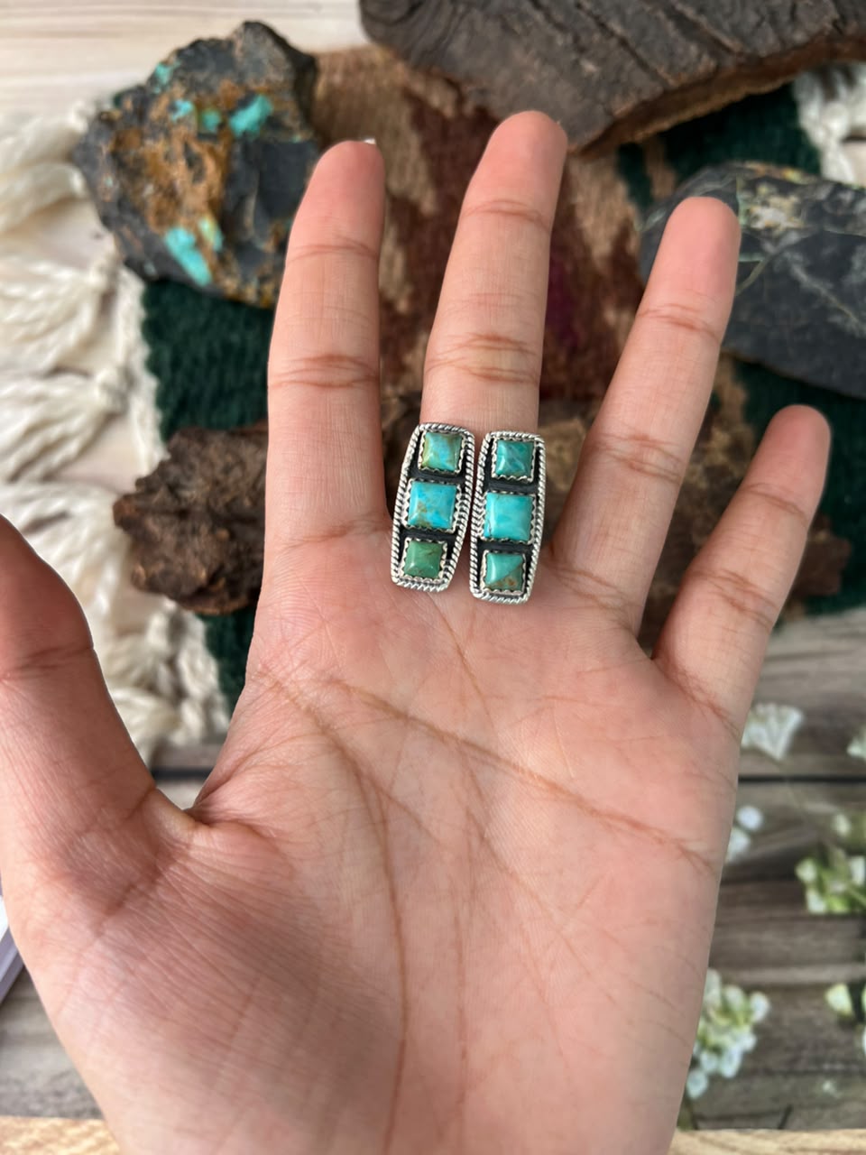 Handmade Sterling Silver Kingman Turquoise Adjustable Ring Signed Nizhoni