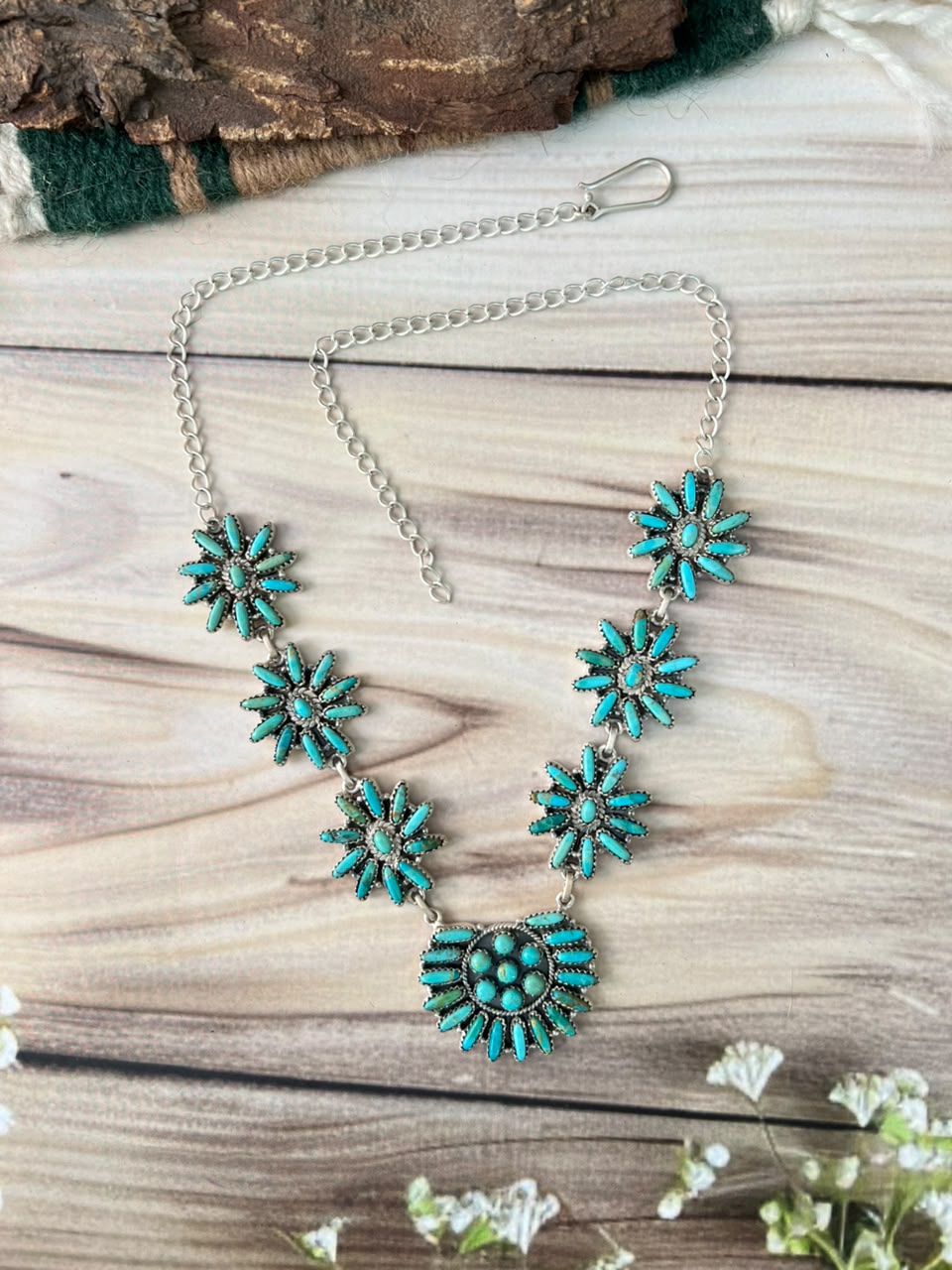 Handmade Sterling Silver Kingman Turquoise Necklace Signed Nizhoni
