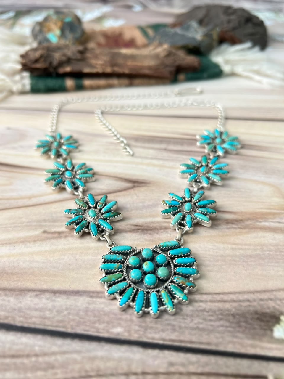 Handmade Sterling Silver Kingman Turquoise Necklace Signed Nizhoni