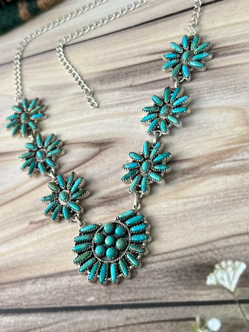 Handmade Sterling Silver Kingman Turquoise Necklace Signed Nizhoni