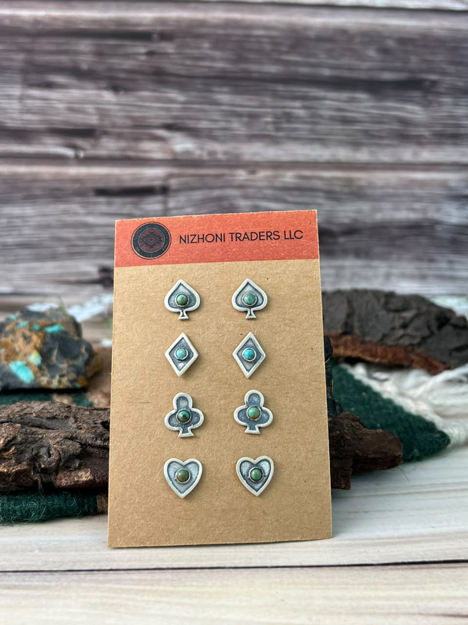 Handmade Sterling Silver Kingman Turquoise Post Studs Cards