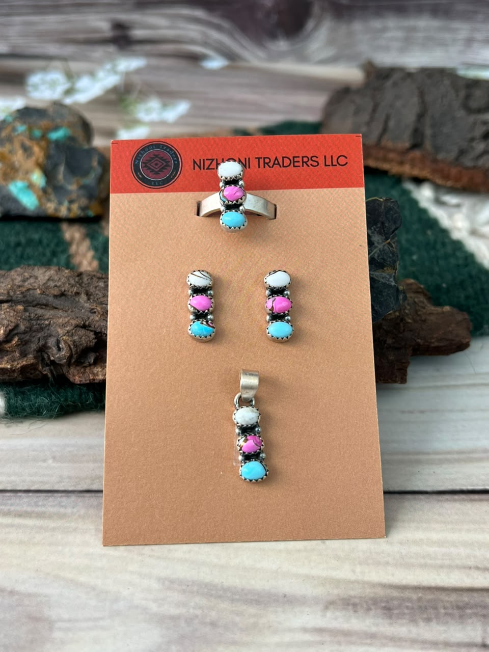 Handmade Sterling Silver Cotton Candy Ring Earrings and Pendant Card Set (2)