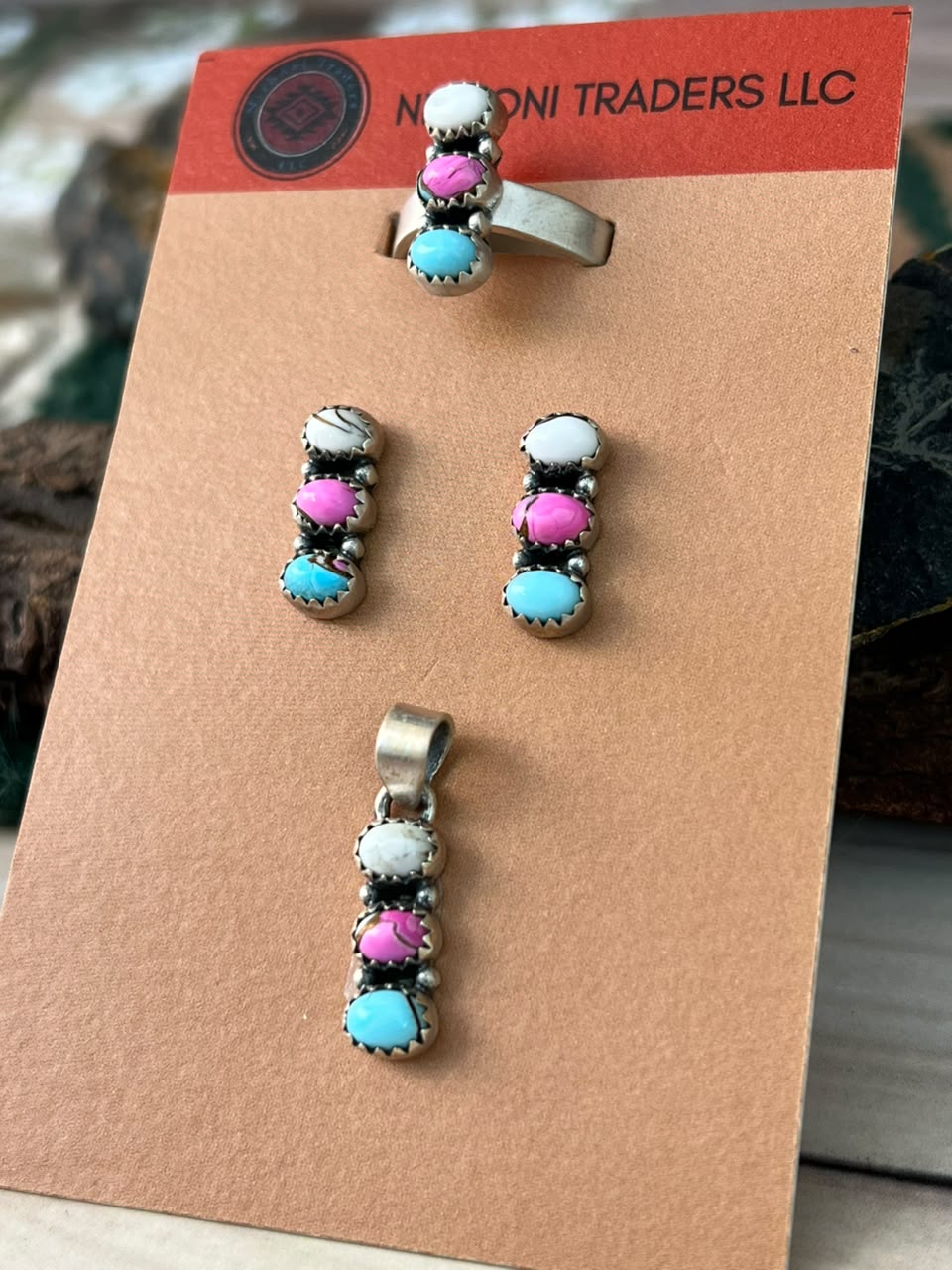 Handmade Sterling Silver Cotton Candy Ring Earrings and Pendant Card Set (2)