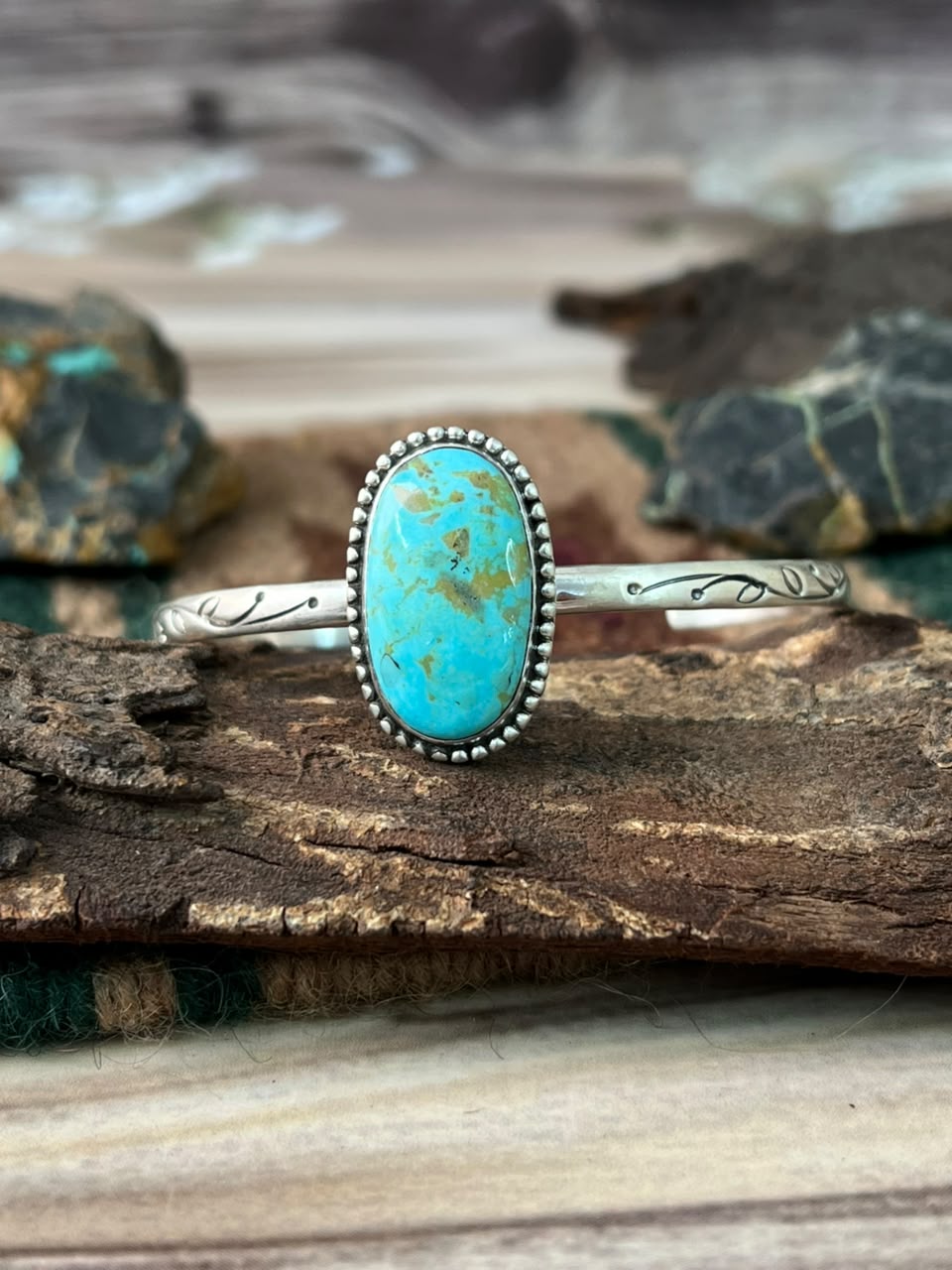 Handmade Sterling Silver Easter Blue Turquoise Cuff Bracelet Signed Nizhoni