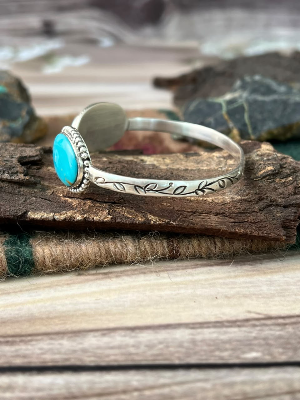Handmade Sterling Silver Easter Blue Turquoise Cuff Bracelet Signed Nizhoni