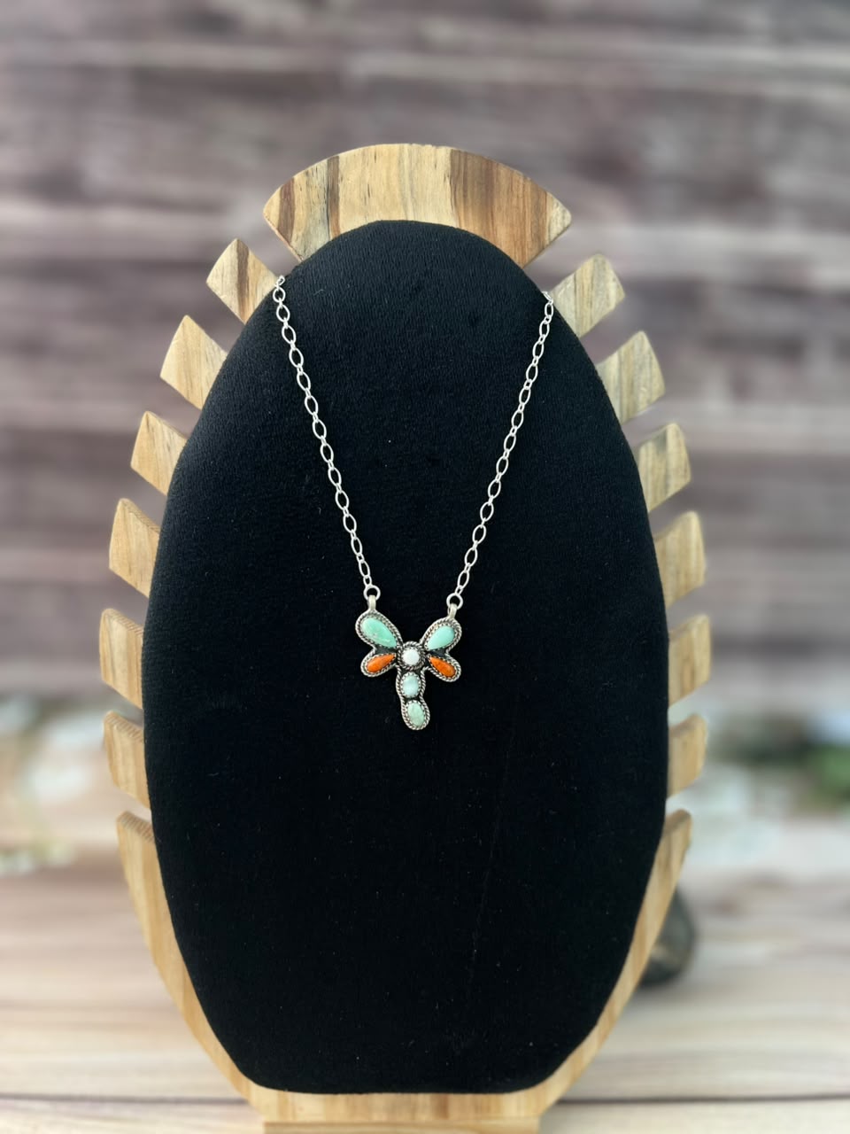 Handmade Sterling Silver Paloma Turquoise with Orange Mojave and White Buffalo Necklace Signed Nizhoni