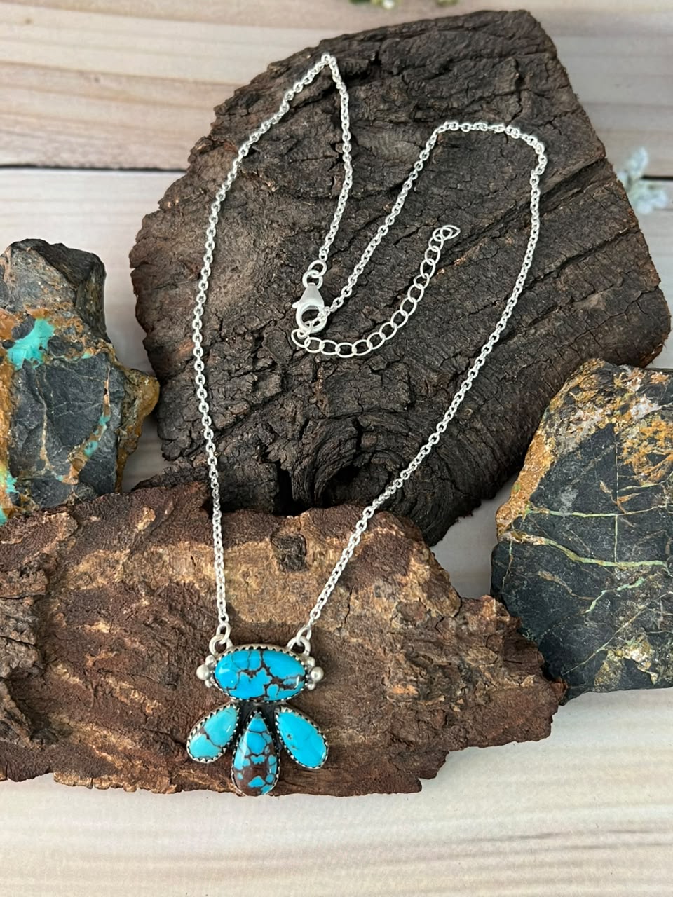 Handmade Sterling Silver Egyptian Turquoise Necklace Signed Nizhoni