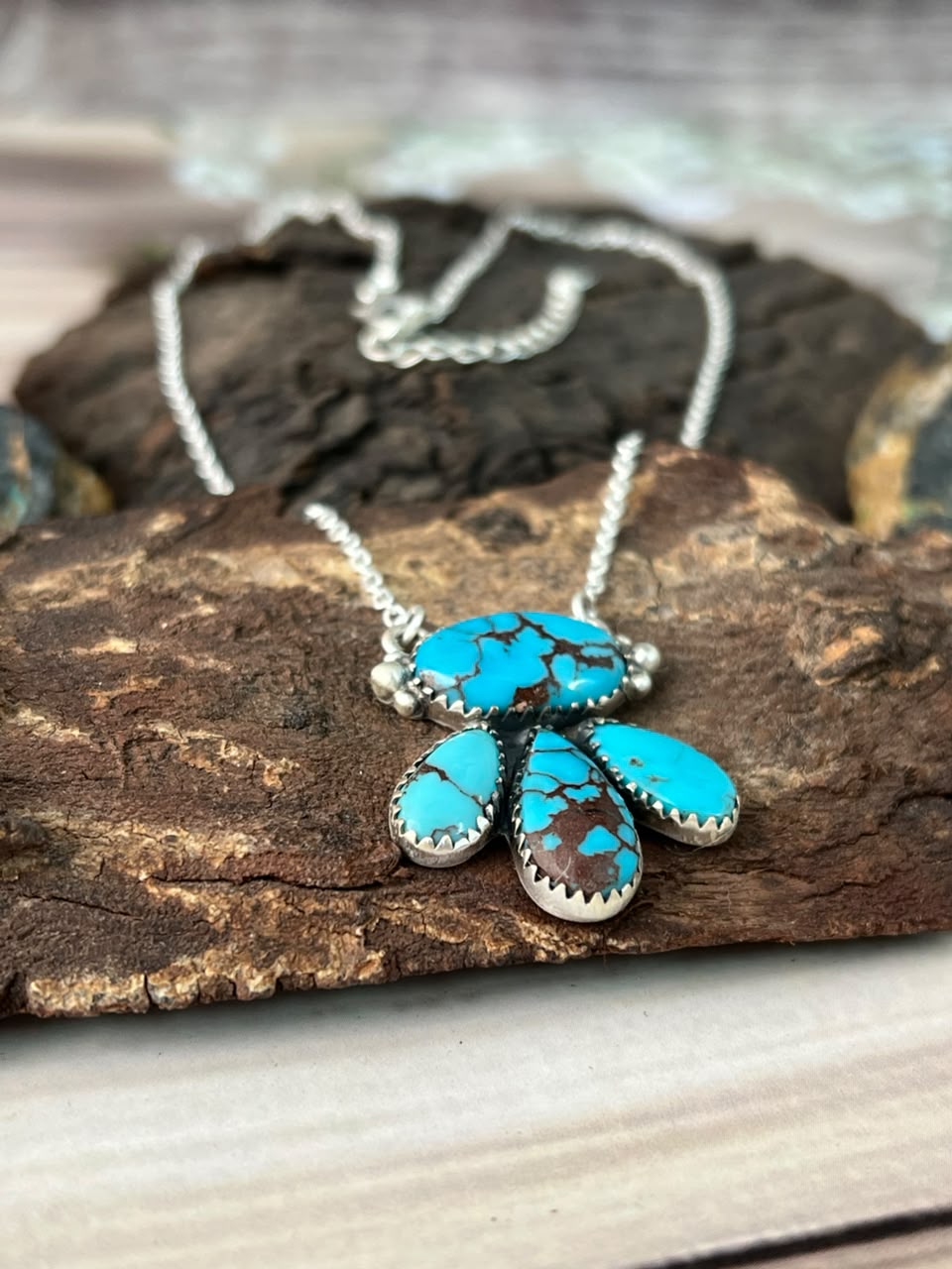 Handmade Sterling Silver Egyptian Turquoise Necklace Signed Nizhoni