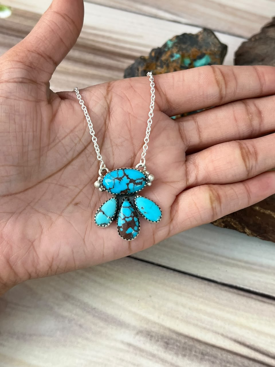 Handmade Sterling Silver Egyptian Turquoise Necklace Signed Nizhoni