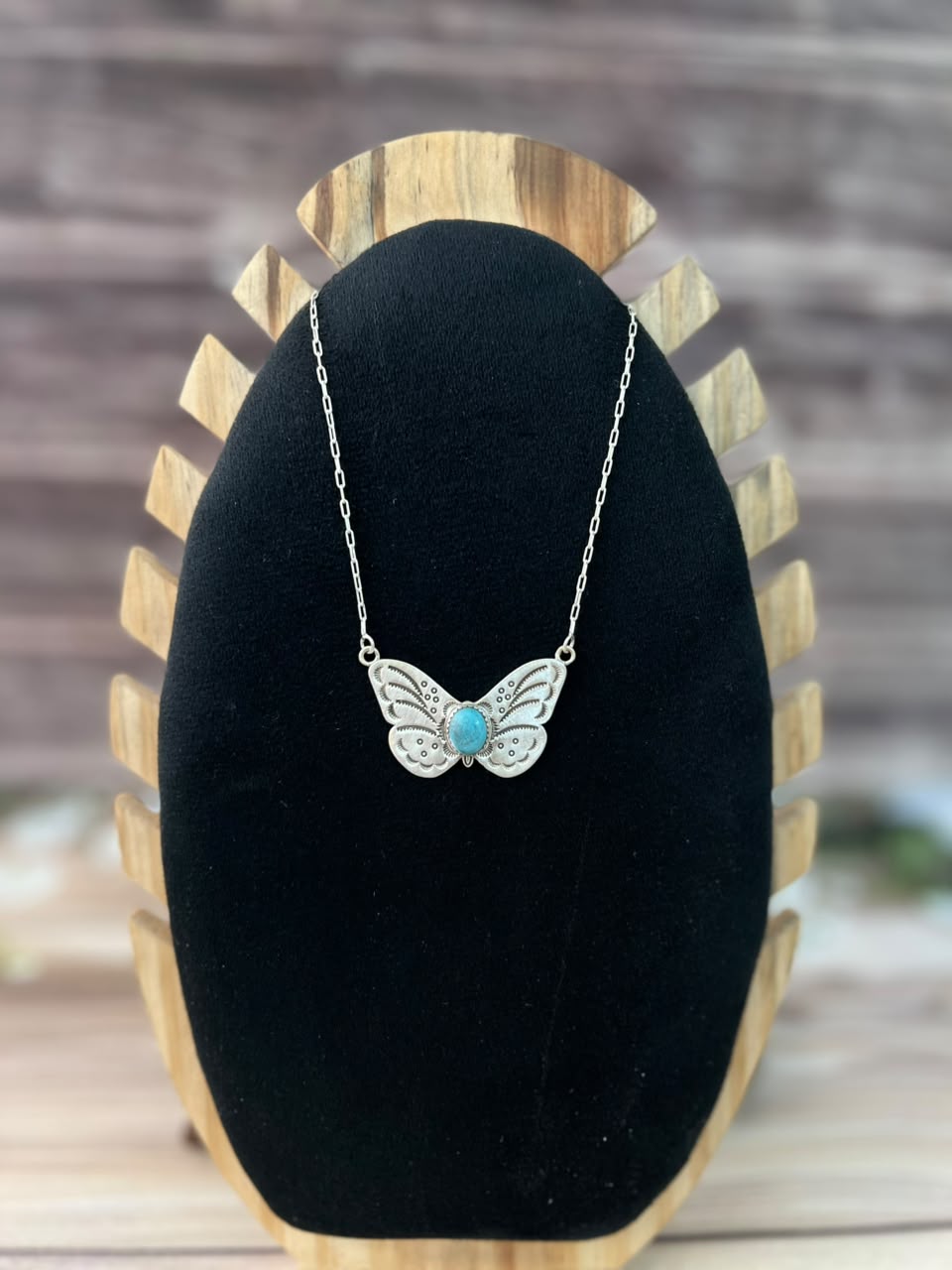 Handmade Sterling Silver Kingman Turquoise Butterfly Necklace Signed Nizhoni
