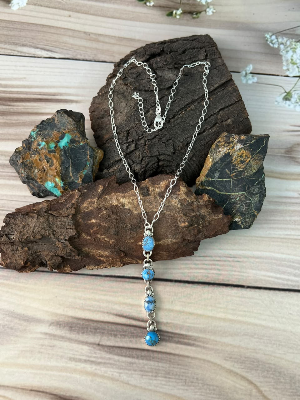 Handmade Sterling Silver Golden Hills Turquoise Necklace Signed Nizhoni