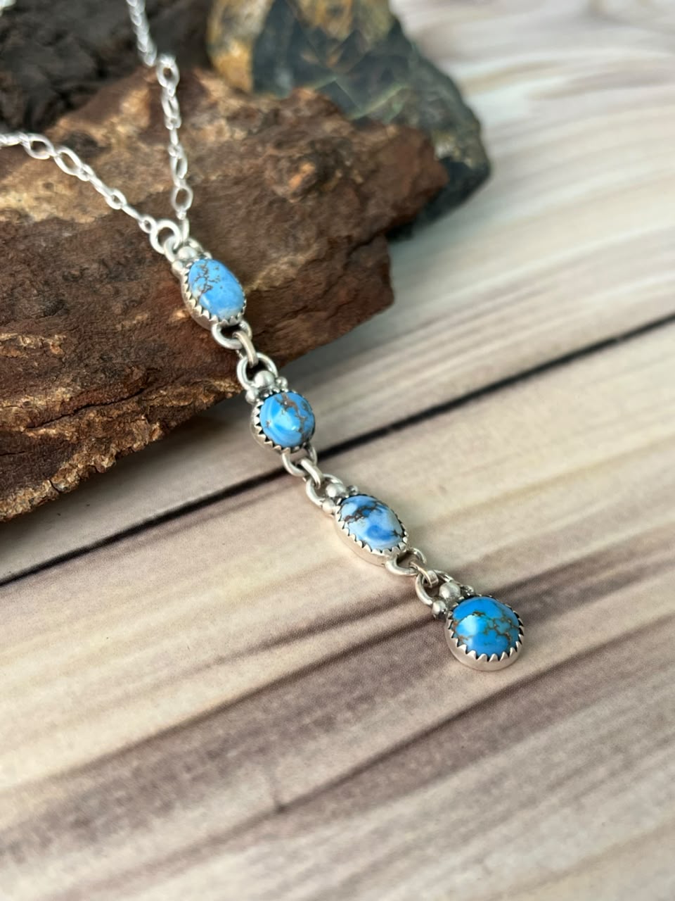 Handmade Sterling Silver Golden Hills Turquoise Necklace Signed Nizhoni