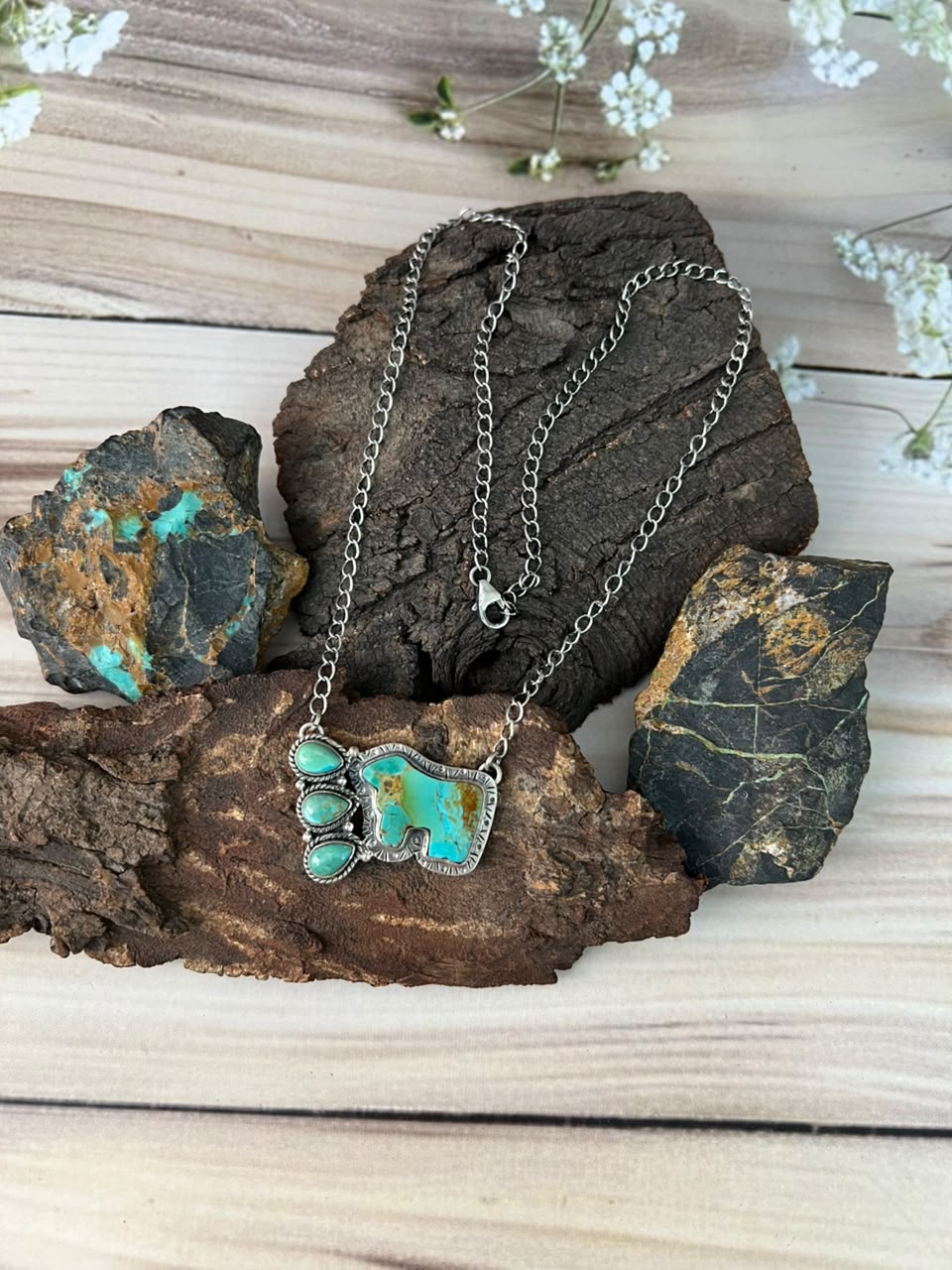 Handmade Sterling Silver Kingman Turquoise Necklace Signed Nizhoni