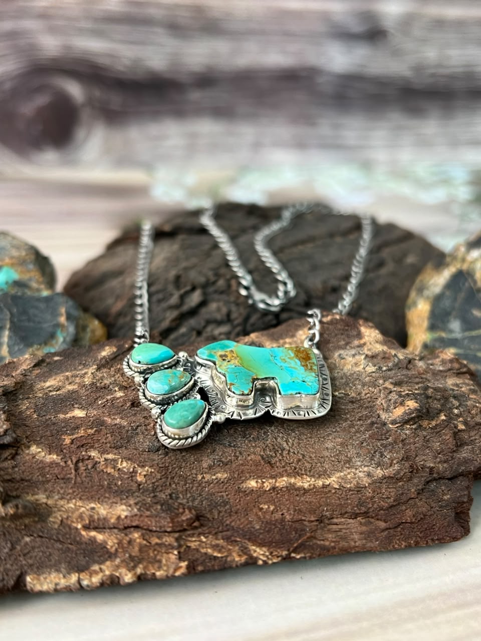 Handmade Sterling Silver Kingman Turquoise Necklace Signed Nizhoni