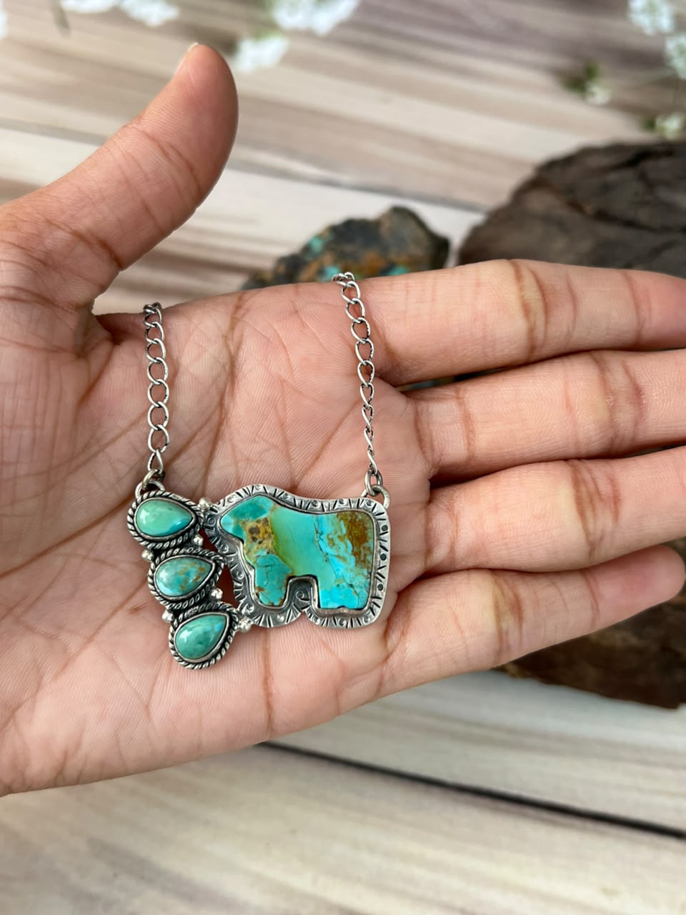 Handmade Sterling Silver Kingman Turquoise Necklace Signed Nizhoni