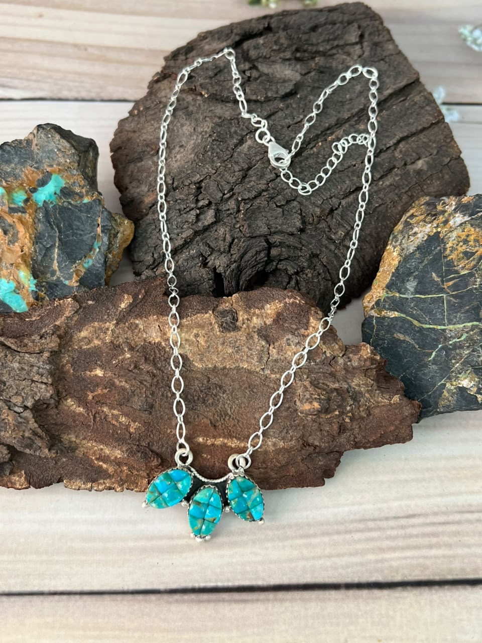 Handmade Sterling Silver Kingman Turquoise Cobble Stone Necklace Signed Nizhoni