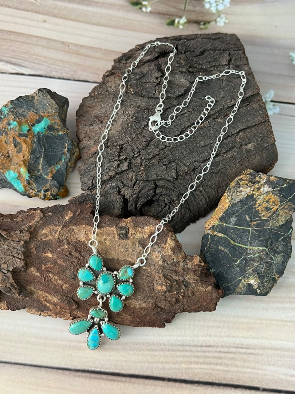 Handmade Sterling Silver Kingman Turquoise Necklace Signed Nizhoni