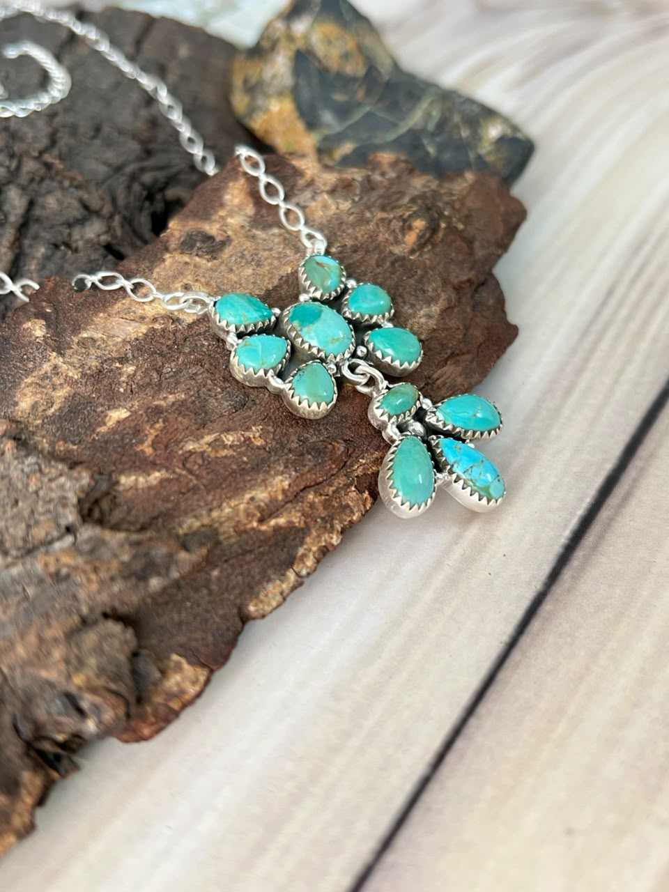 Handmade Sterling Silver Kingman Turquoise Necklace Signed Nizhoni