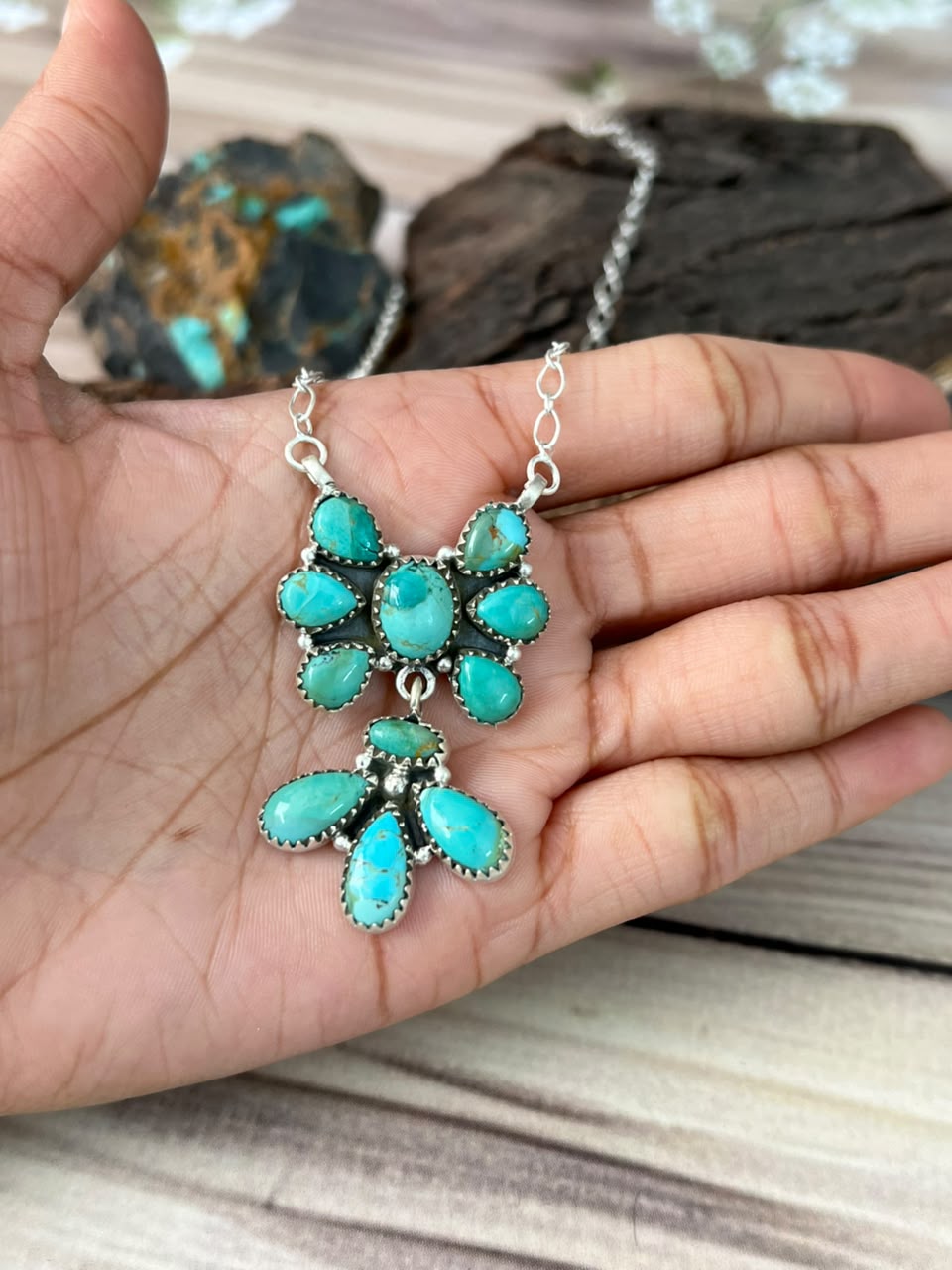 Handmade Sterling Silver Kingman Turquoise Necklace Signed Nizhoni