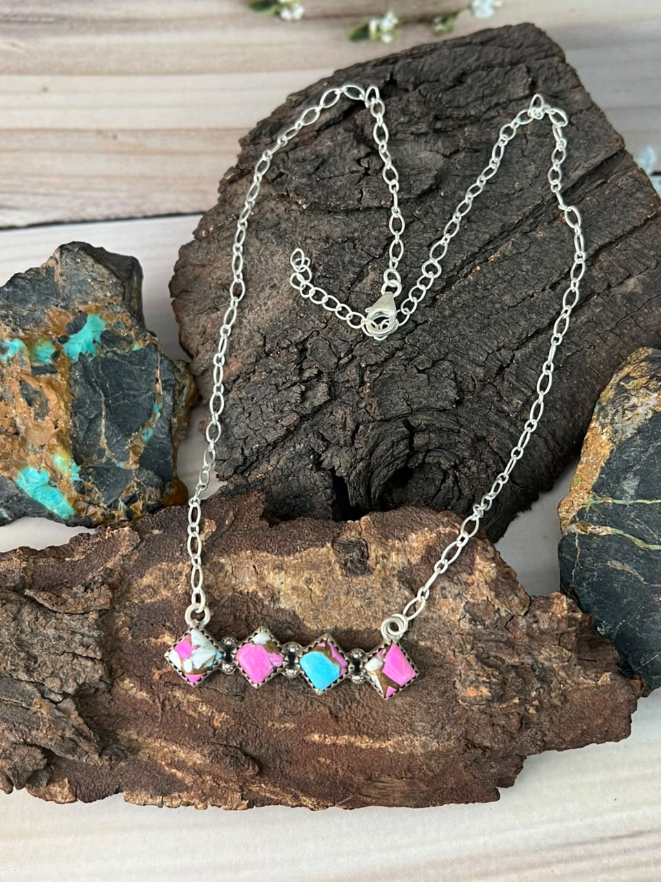 Handmade Sterling Silver Cotton Candy Necklace Signed Nizhoni
