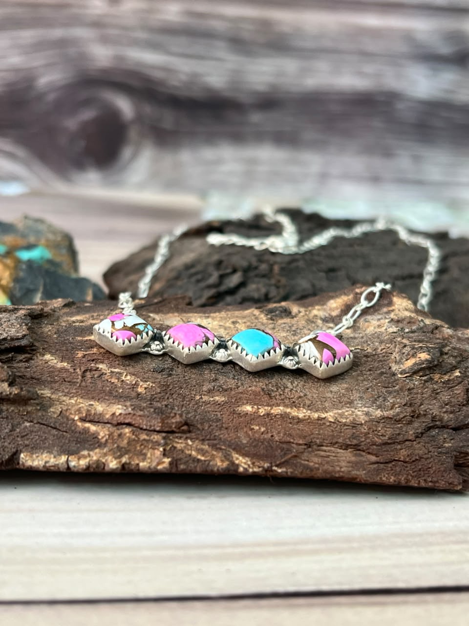 Handmade Sterling Silver Cotton Candy Necklace Signed Nizhoni
