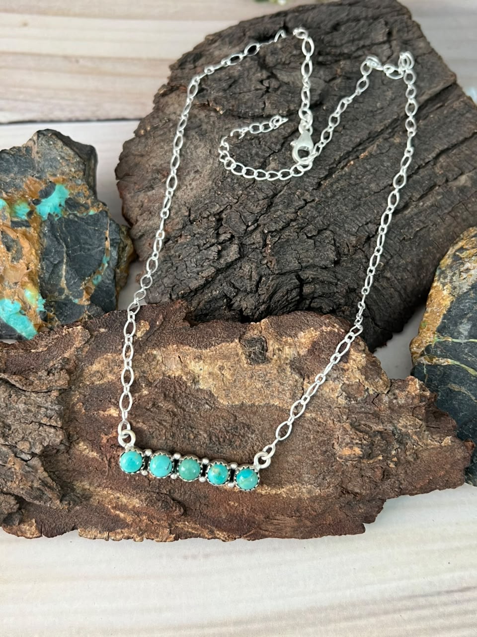 Handmade Sterling Silver Kingman Turquoise Necklace Signed Nizhoni
