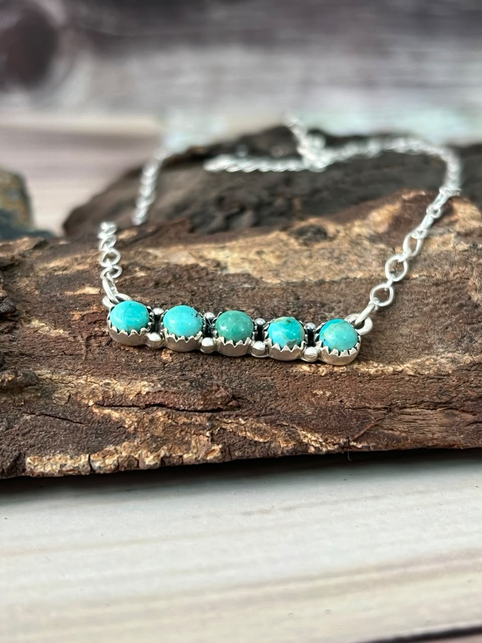 Handmade Sterling Silver Kingman Turquoise Necklace Signed Nizhoni