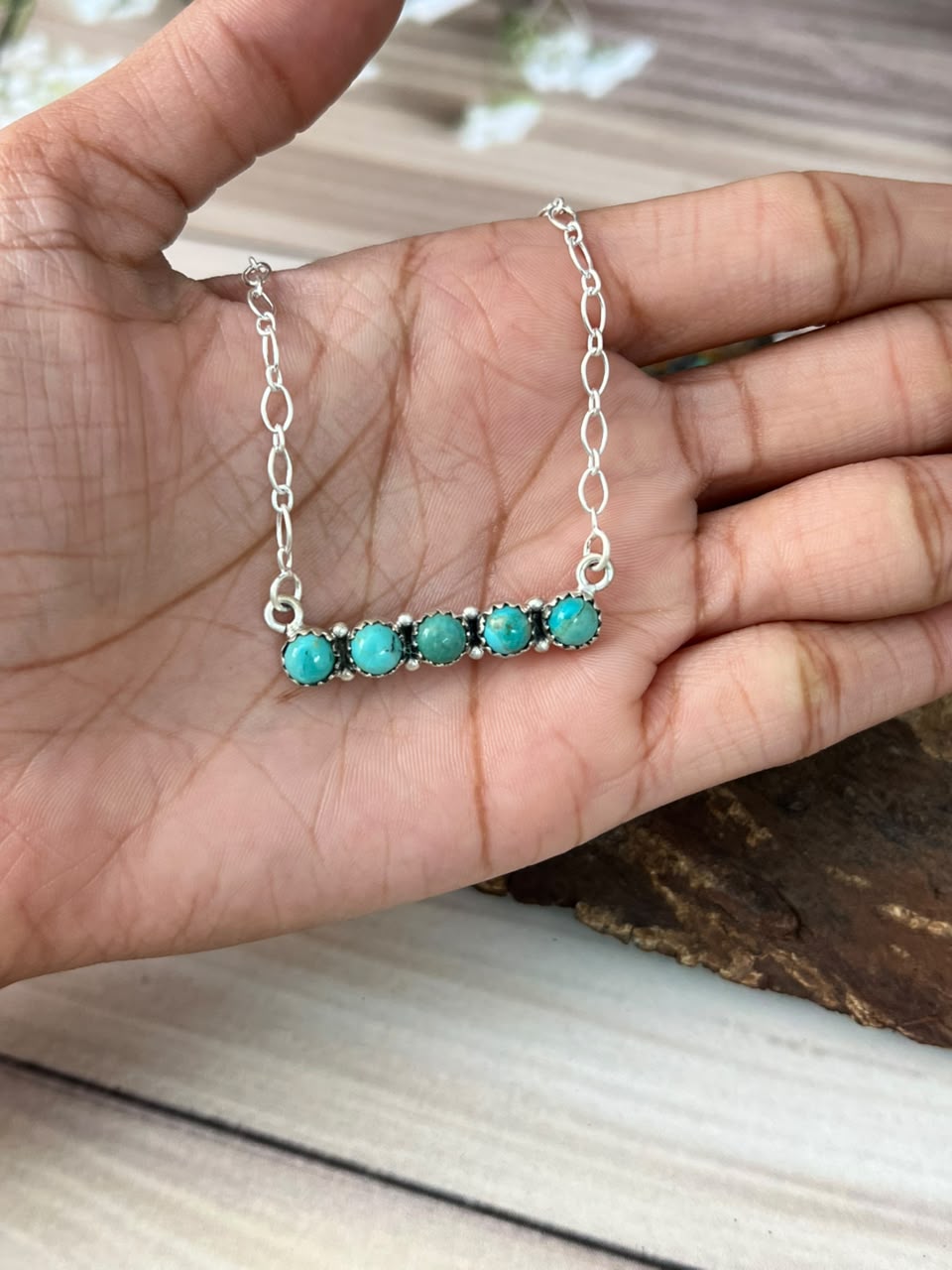 Handmade Sterling Silver Kingman Turquoise Necklace Signed Nizhoni