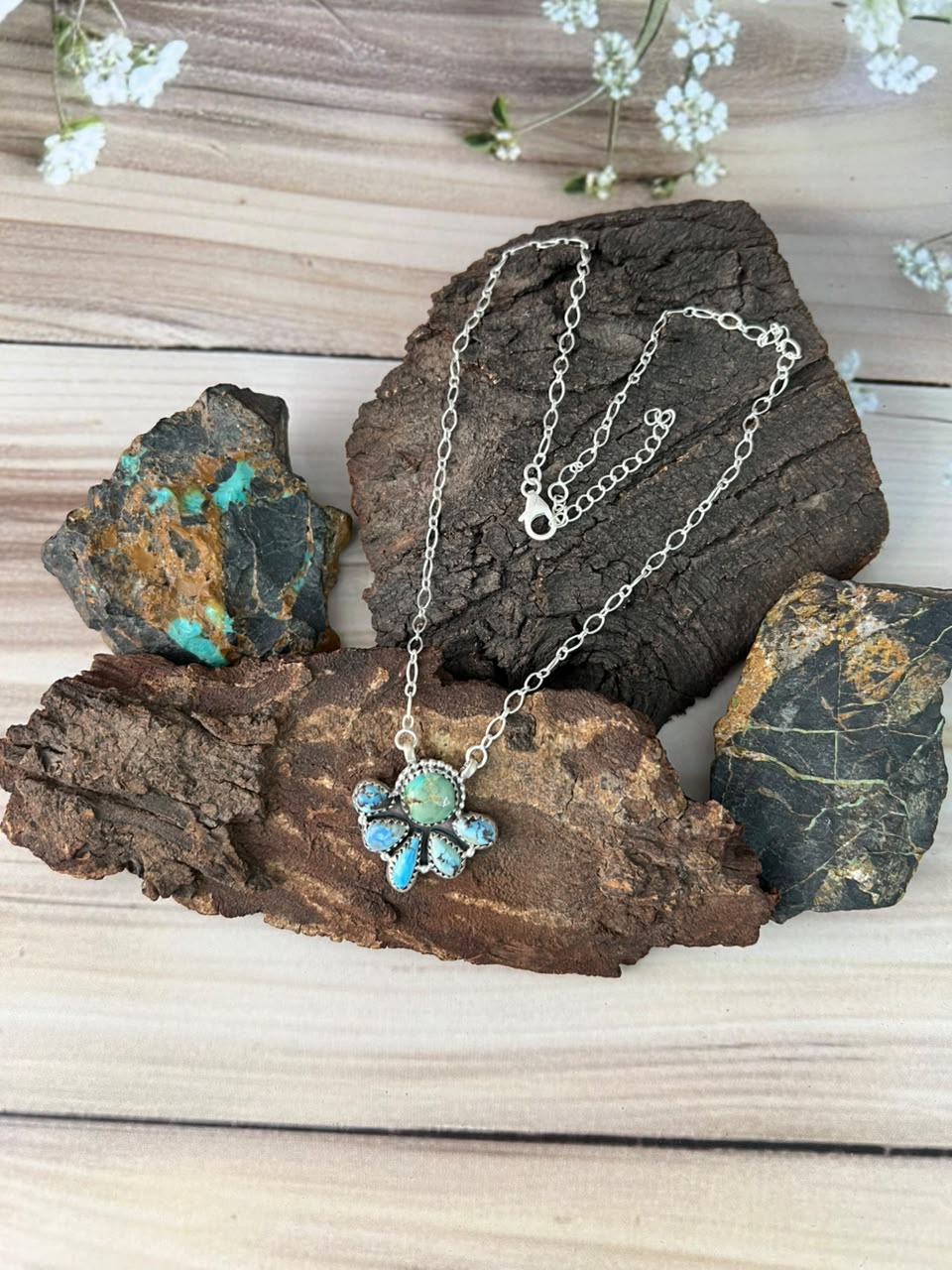 Handmade Sterling Silver Sonoran Mountain with Golden Hills Turquoise Necklace Signed Nizhoni (8)