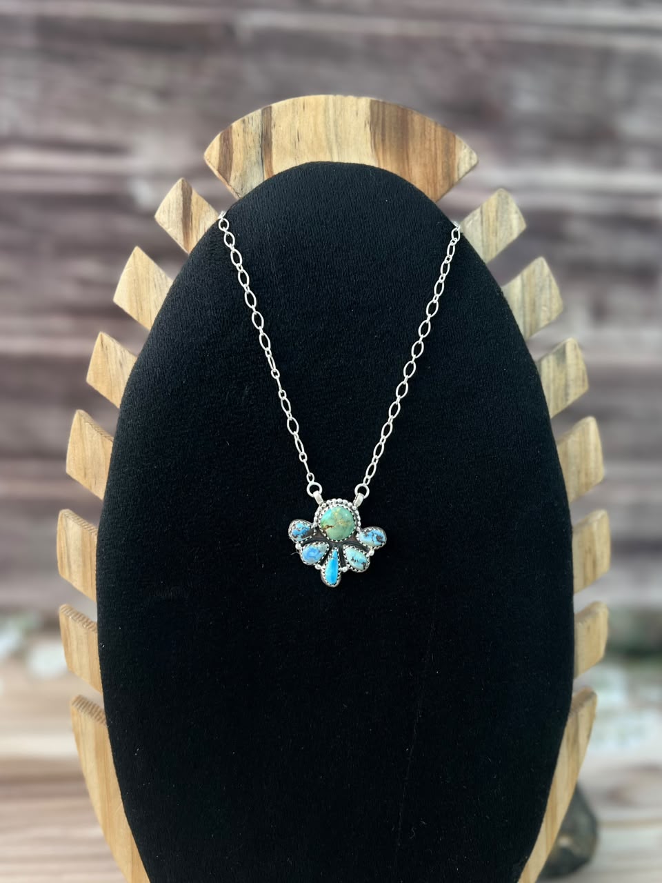 Handmade Sterling Silver Sonoran Mountain with Golden Hills Turquoise Necklace Signed Nizhoni (8)