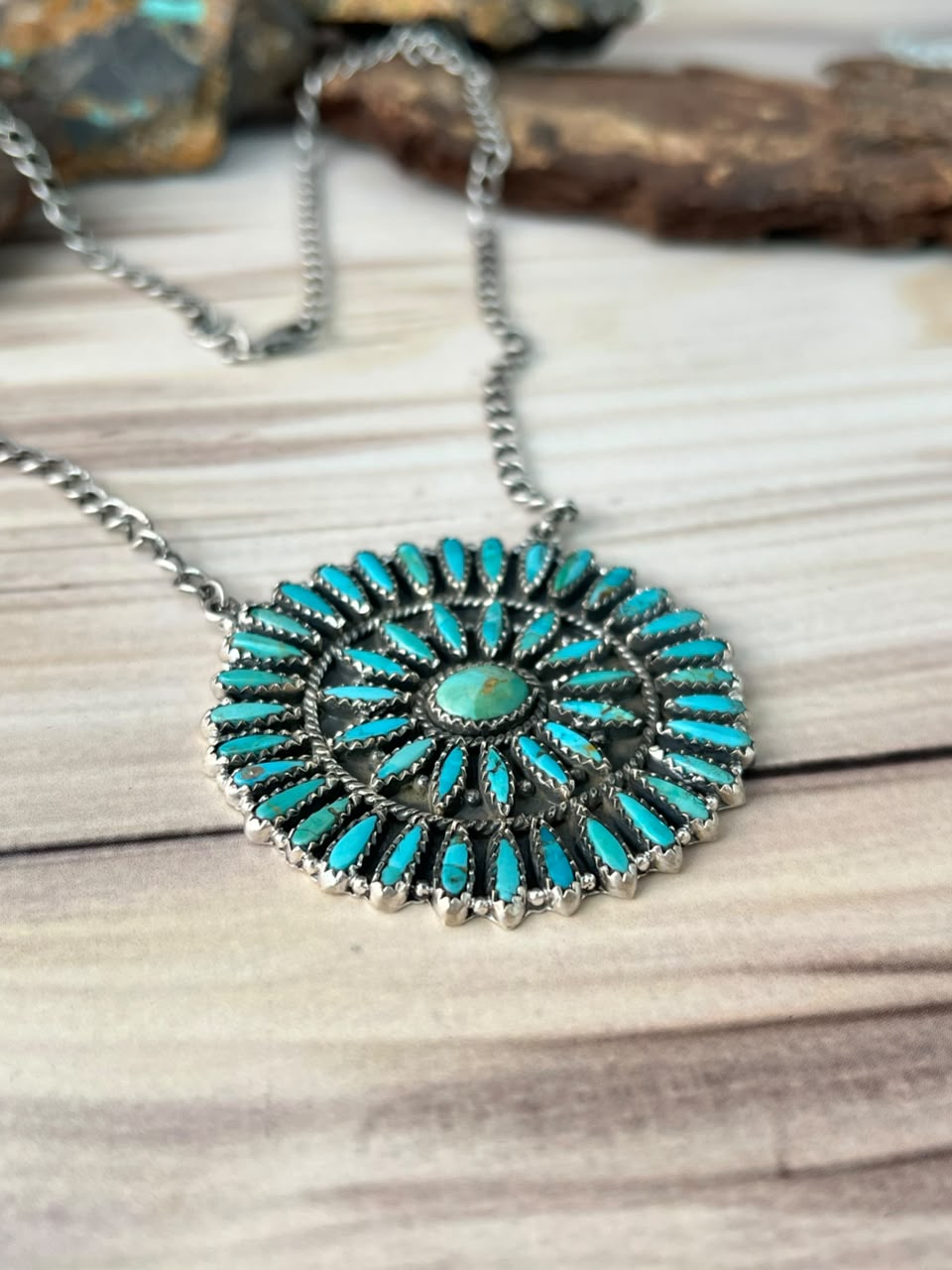 Handmade Sterling Silver Kingman Turquoise Necklace Signed Nizhoni