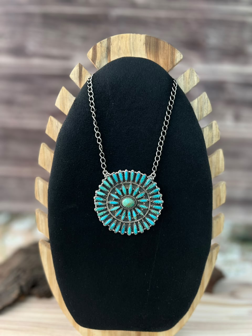 Handmade Sterling Silver Kingman Turquoise Necklace Signed Nizhoni