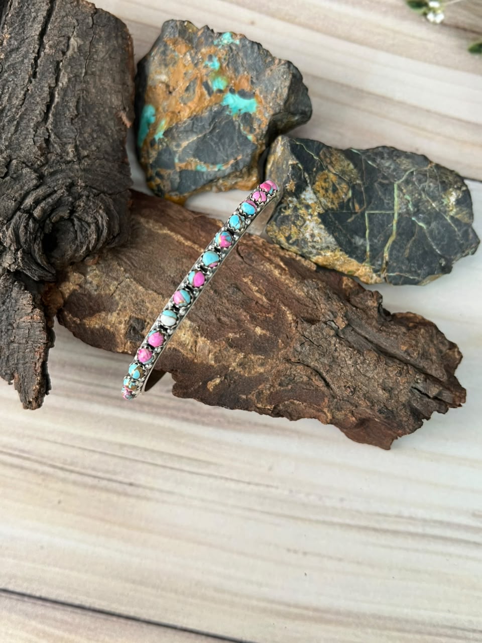 Handmade Sterling Silver Cotton Candy Cuff Bracelet Signed Nizhoni