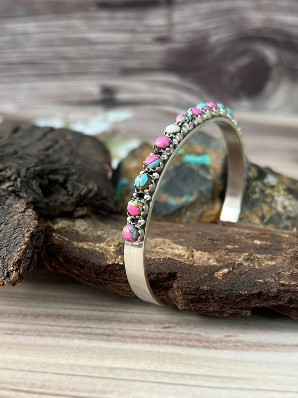 Handmade Sterling Silver Cotton Candy Cuff Bracelet Signed Nizhoni