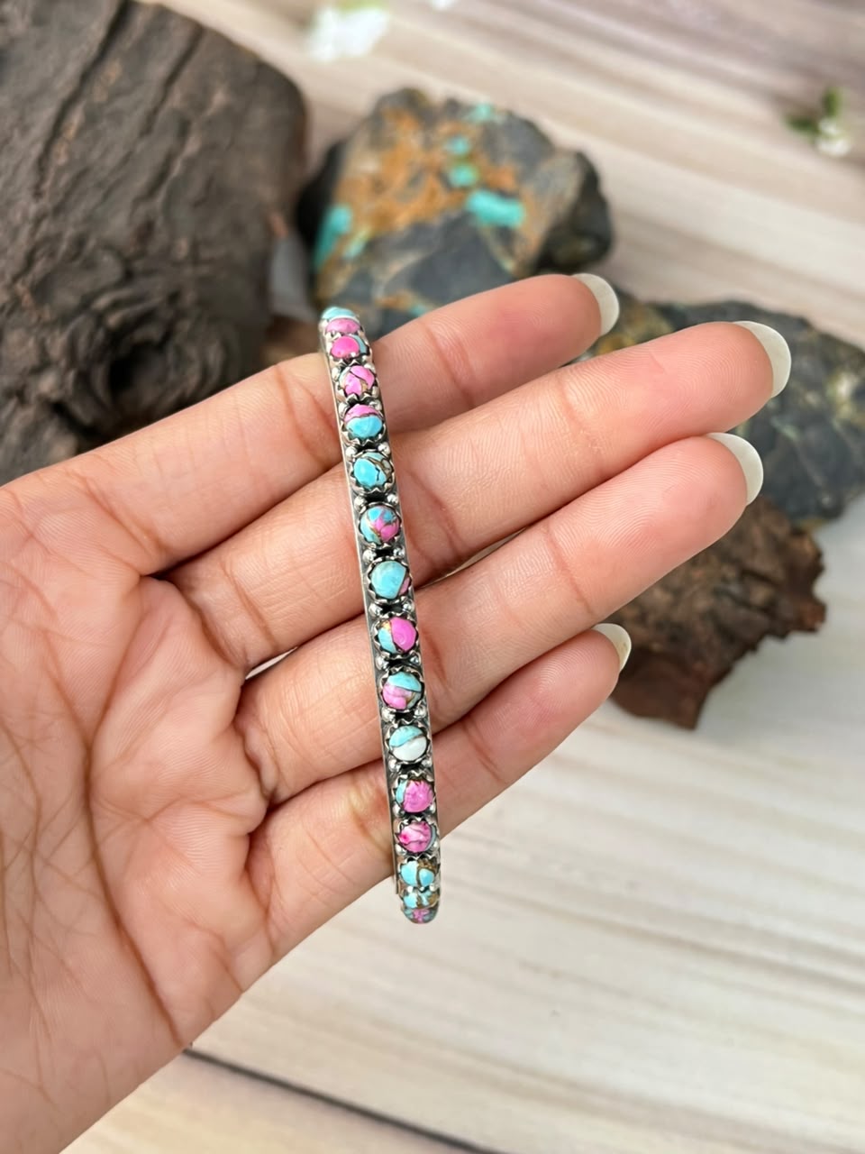 Handmade Sterling Silver Cotton Candy Cuff Bracelet Signed Nizhoni