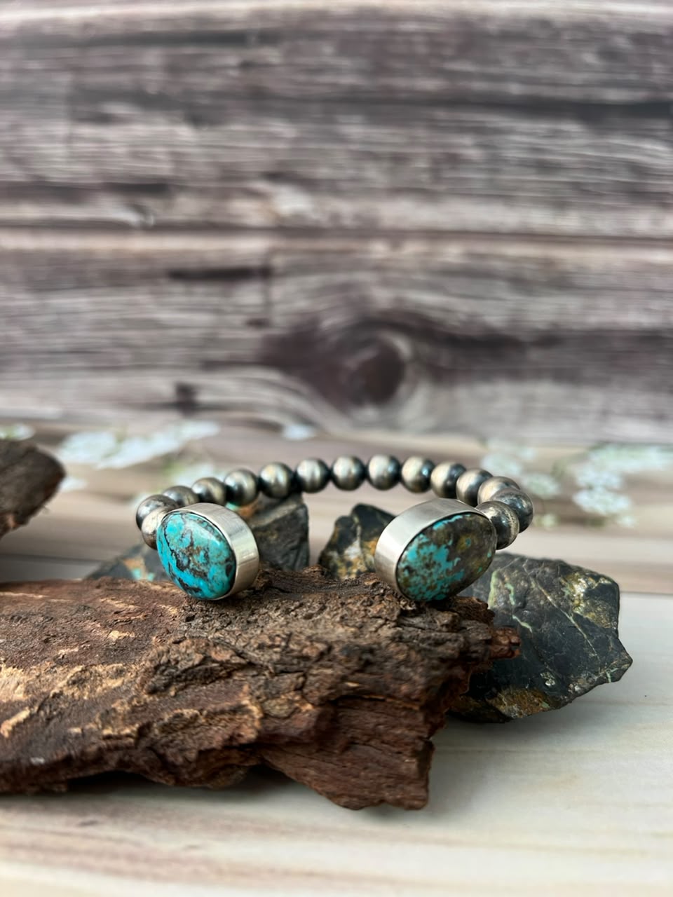 Handmade Sterling Silver Sierra Nevada Cuff Beaded Bracelet Signed Nizhoni