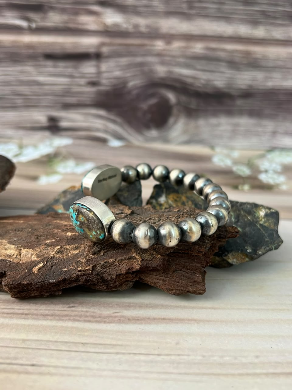 Handmade Sterling Silver Sierra Nevada Cuff Beaded Bracelet Signed Nizhoni