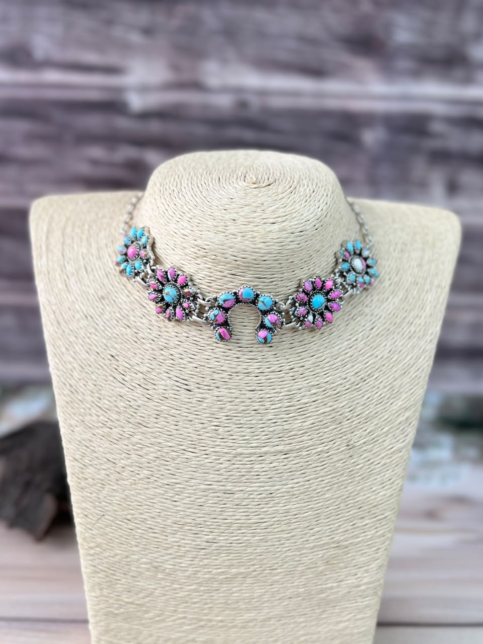 Handmade Sterling Silver Cotton Candy Choker Naja Necklace Signed Nizhoni