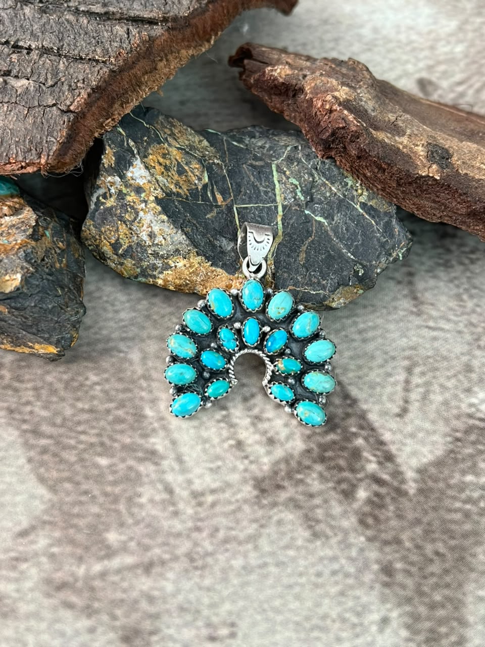 Handmade Sterling Silver Kingman Turquoise Naja Pendant Signed Nizhoni