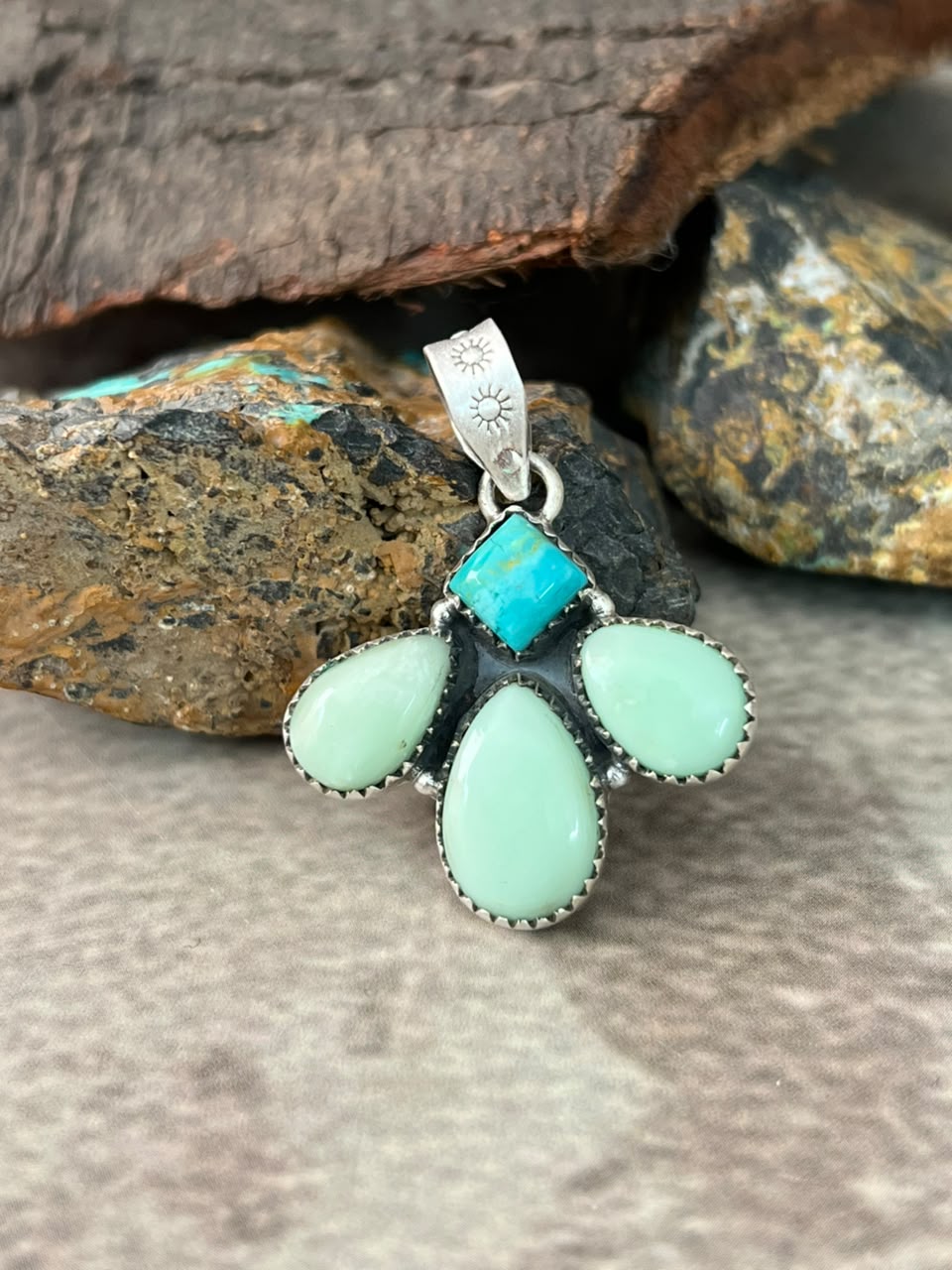 Handmade Sterling Silver Paloma with Kingman Turquoise Pendant Signed Nizhoni
