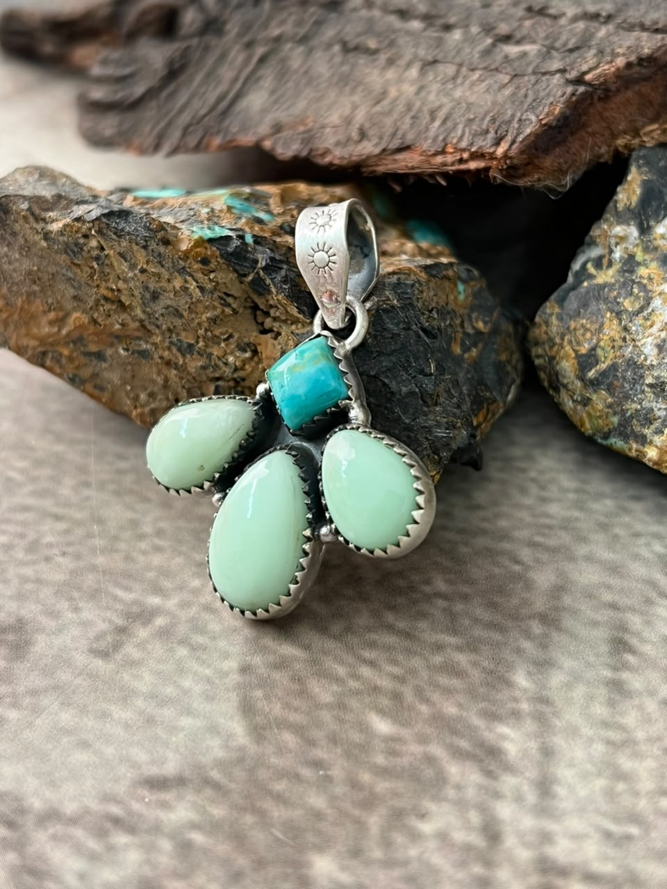 Handmade Sterling Silver Paloma with Kingman Turquoise Pendant Signed Nizhoni