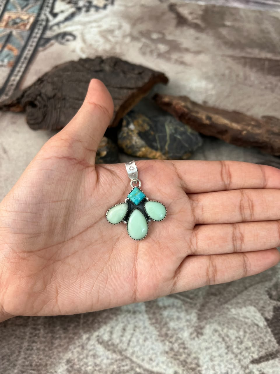Handmade Sterling Silver Paloma with Kingman Turquoise Pendant Signed Nizhoni