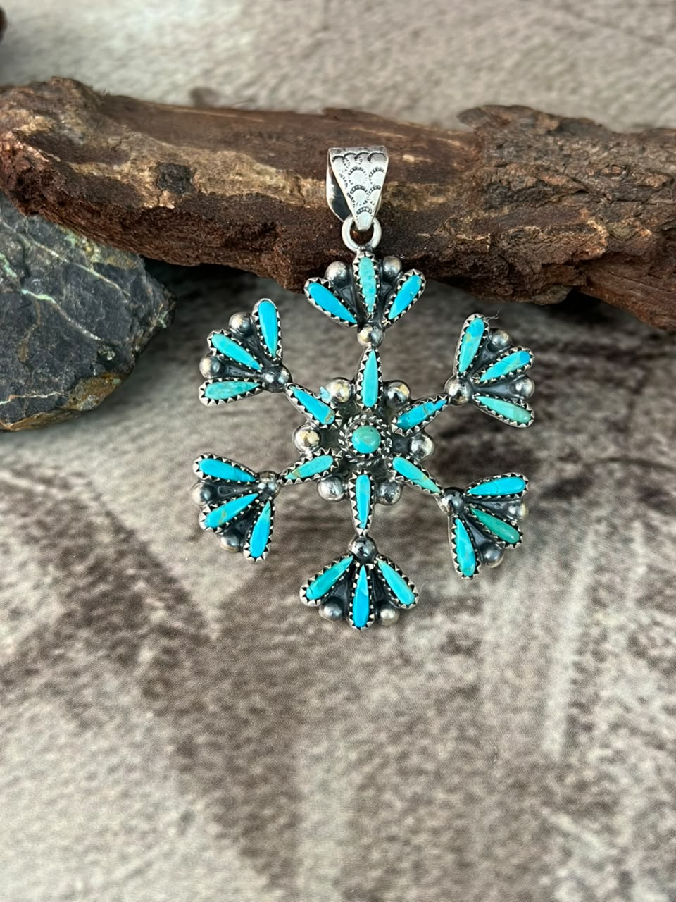 Handmade Sterling Silver Kingman Turquoise Pendant Signed Nizhoni