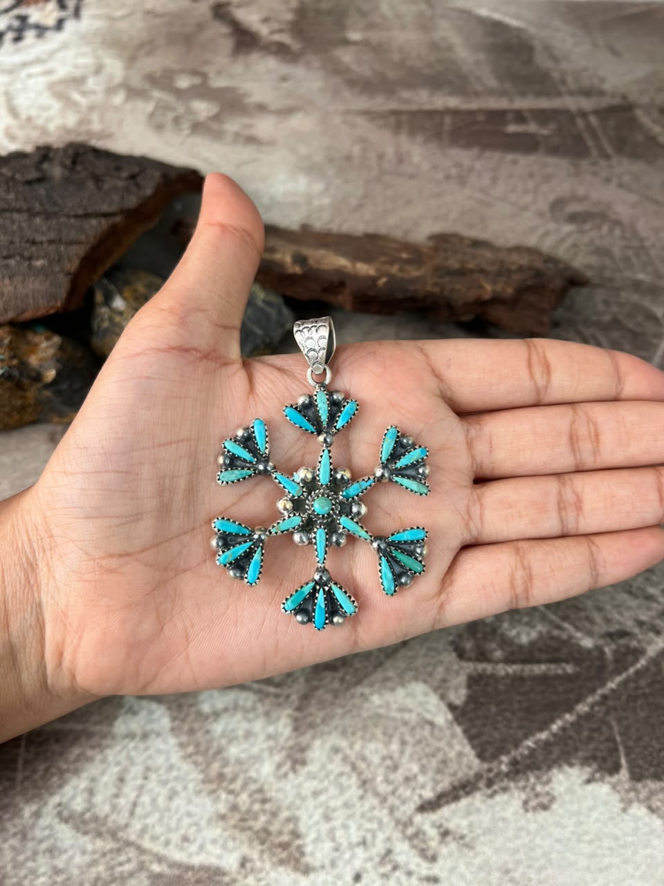 Handmade Sterling Silver Kingman Turquoise Pendant Signed Nizhoni