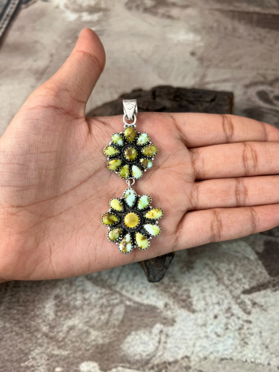Handmade Sterling Silver Palomino Turquoise Pendant Signed Nizhoni