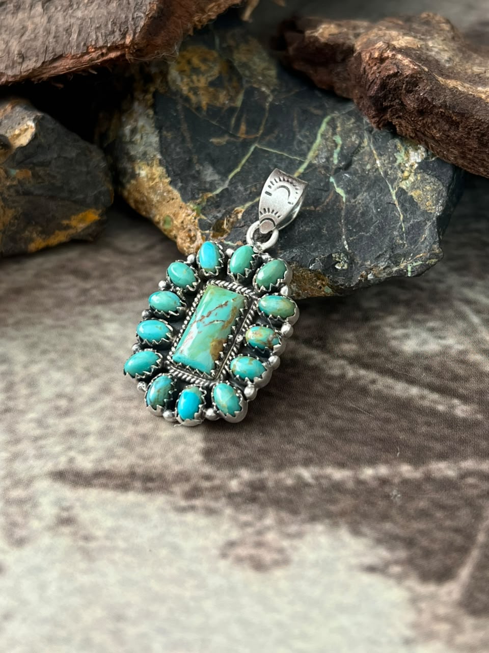 Handmade Sterling Silver Kingman Turquoise Pendant Signed Nizhoni