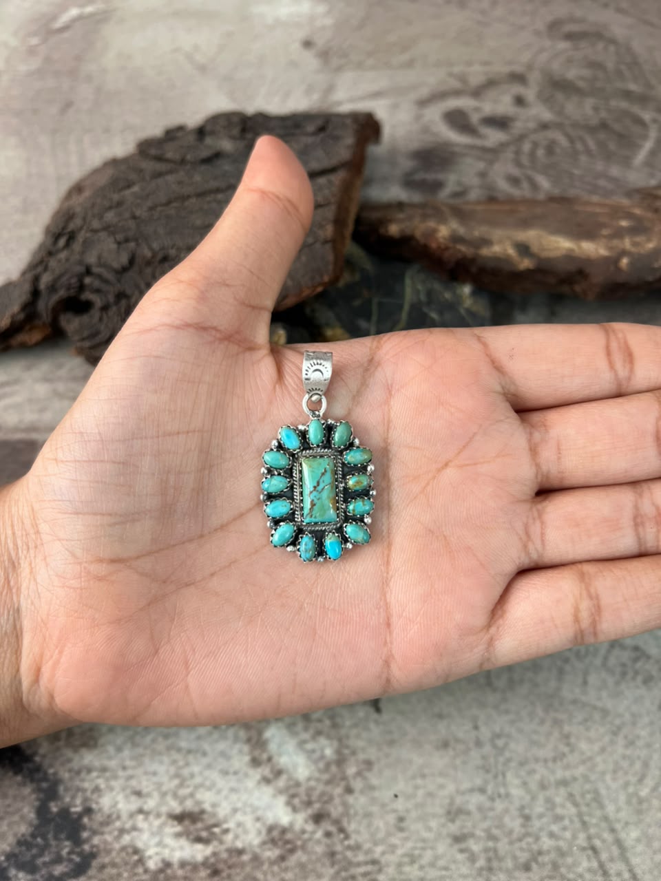 Handmade Sterling Silver Kingman Turquoise Pendant Signed Nizhoni