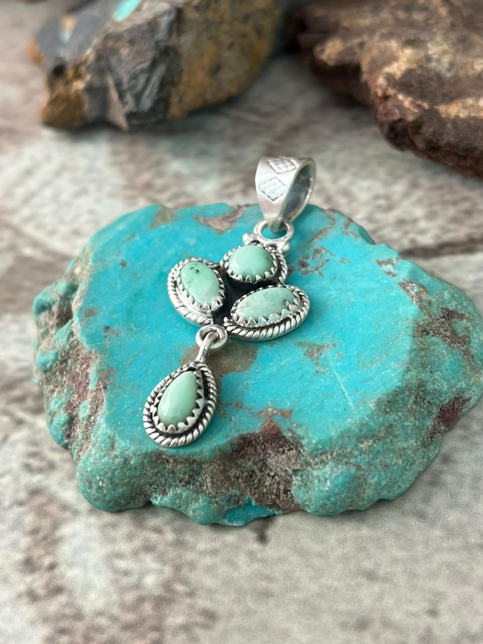 Handmade Sterling Silver Paloma Turquoise Pendant Signed Nizhoni