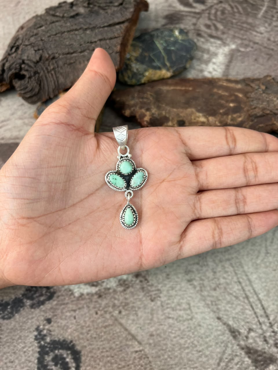 Handmade Sterling Silver Paloma Turquoise Pendant Signed Nizhoni