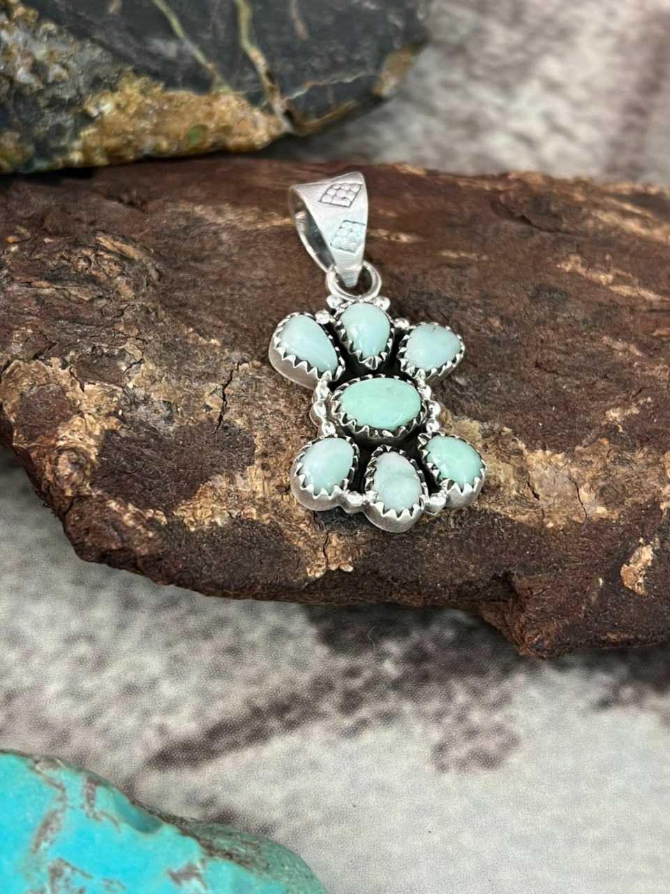 Handmade Sterling Silver Paloma Turquoise Pendant Signed Nizhoni